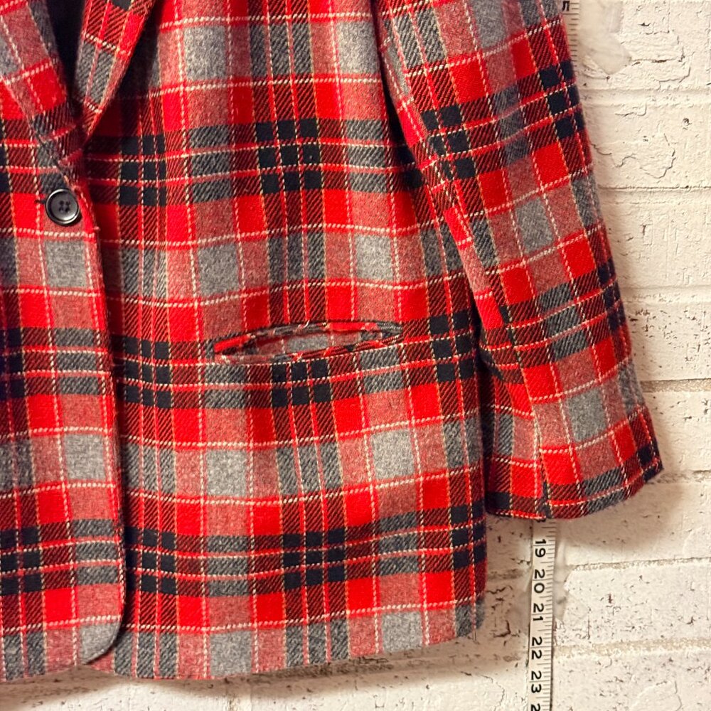 Southern Lady Vintage Red Plaid Wool Blend Blazer – Size 14 – Made in USA - Picture 3 of 11